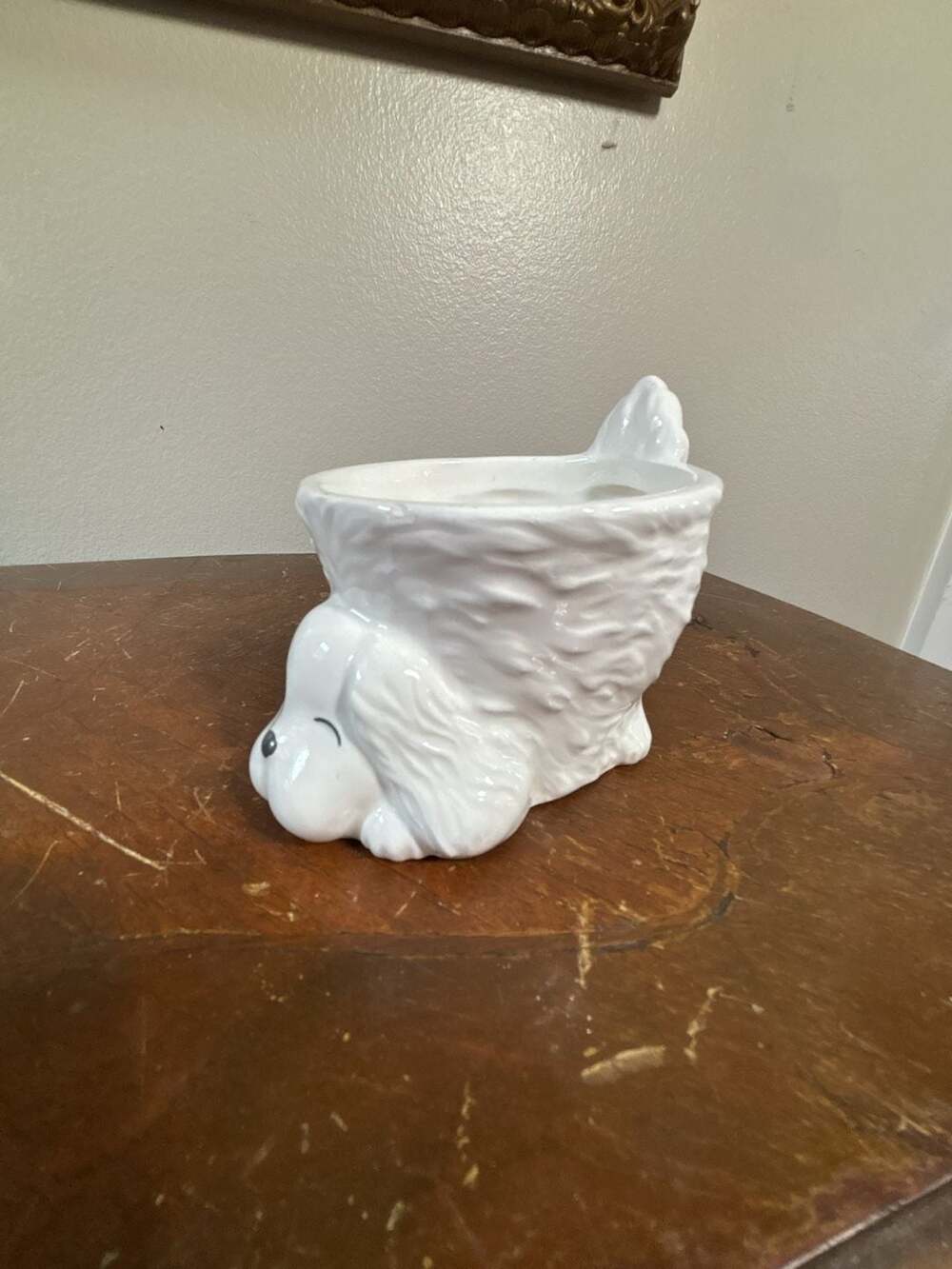 White Ceramic Puppy Dog Succulent Planter Flower Pot